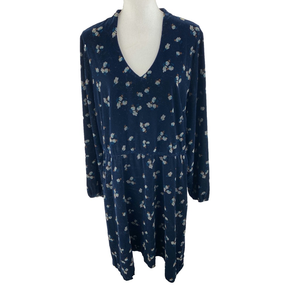Cabi Decked Out Dress Navy Velvet Floral Midi Dress Style #3875 Size XL